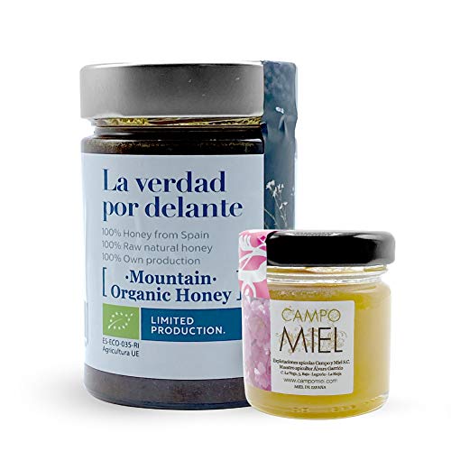 Miel de abeja ecologica pura Montaña Brezo - Roble - Encina | Miel de España 100% Natural, Organica, Fresca y Cruda con certificado Ecológico 450 Gr / Miel cruda, extracción en frío