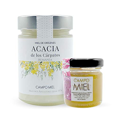 Miel de abeja pura cruda de Acacia | Miel de los Montes Carpatos Rumania Natural, Organica, Fresca y Cruda 390 Gr / Miel cruda 100% natural sin azucares añadidos. Extracción en frio