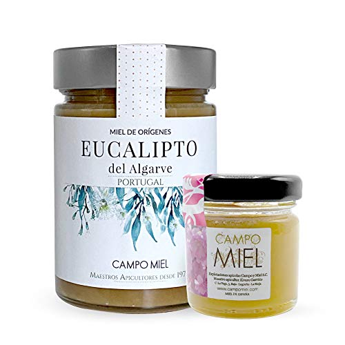 Miel de abeja pura cruda de Eucalipto | Miel de Algarve Portugal Natural, Organica, Fresca y Cruda 390 Gr / Miel cruda 100% natural sin azucares añadidos. Extracción en frio