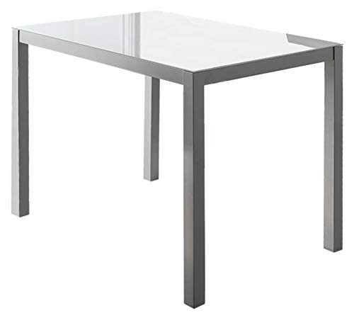 Miroytengo Mesa Cristal Blanca Cocina Rectangular Moderna Fija salón Comedor Patas Gris 110x75x75