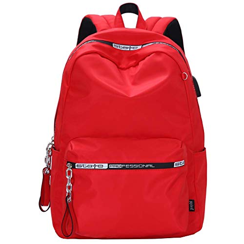 Mocha weir JIAYBL Mochila Escolar para niños, niñas y Mujeres, con Puerto USB (Rojo)