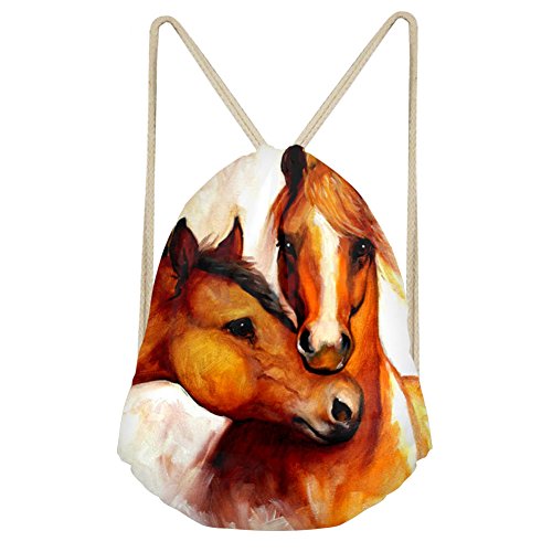 Mochila con cordón para gimnasio de Chaqlin, diseño de caballo (personalizable), hombre, S-CC6013Z3, Two horse head