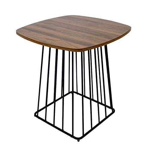 Moncot ET391-WN - Mesa auxiliar cuadrada con estructura de metal negro, mesa de café con tablero vintage de madera de nogal para salón o oficina