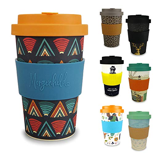 Morgenheld Vaso de bambu moderno | vaso para llevar | vaso para café con tapa de rosca de diseño moderno, 400ml - Ethno