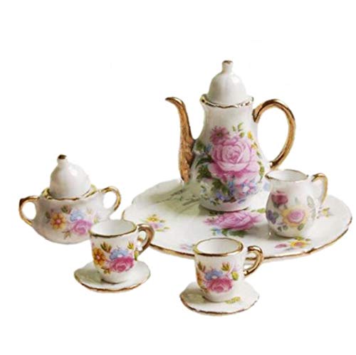 OMMO LEBEINDR Conveniente Suministro 8pcs Casa De Muñecas En Miniatura Comedor Ware Porcelana Juego De Té Plato, Plato, Taza-Pink Rose