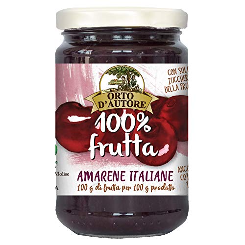 ORTO D'AUTORE Compota de Cerezas Italianas 3 X 340 gr, Mermelada 100% de Fruta Italiana, Mermelada sin Azúcares Añadidos con Fruta Entera o Trozos, Cocción a Baja Temperatura, VeganOk, Gluten free