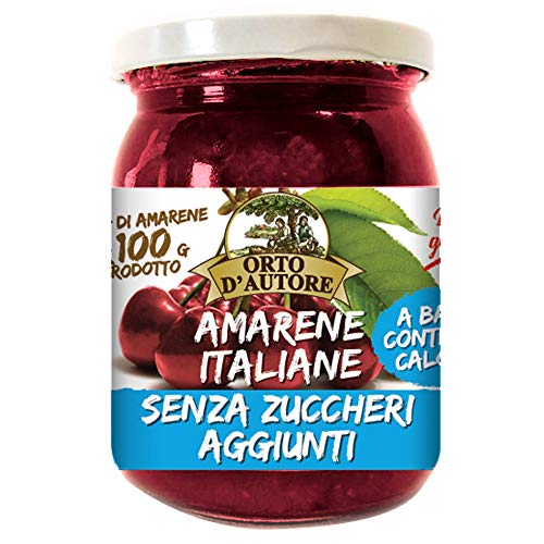 ORTO D'AUTORE Compota de Cerezas Italianas sin Azúcares Añadidos, 3 X 230 gr, Mermelada 100% de Fruta Italianas Bajo en Calorías, Mermelada Ligera con Fruta en Trozos, VeganOk, Gluten free