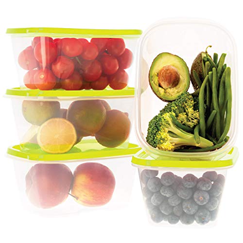 Oursson Recipiente de Almacenaje de Alimentos hermético sin BPA - Recipientes Multiusos - Reutilizables - Recipientes para Snacks Transparentes con Tapas de Color Verde, CP5583-1S/GA (5 x 1L, Verde)