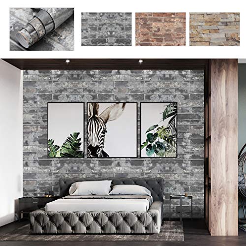 Papel Pintado Autoadhesivo con Efecto de Ladrillo 0.61 X 5M Espesar PVC Papel de Adhesivo de Piedra Película Impermeable Membrana para Sala de Estar Dormitorio Cocina Chimenea DIY Pegatinas (Tipo A)