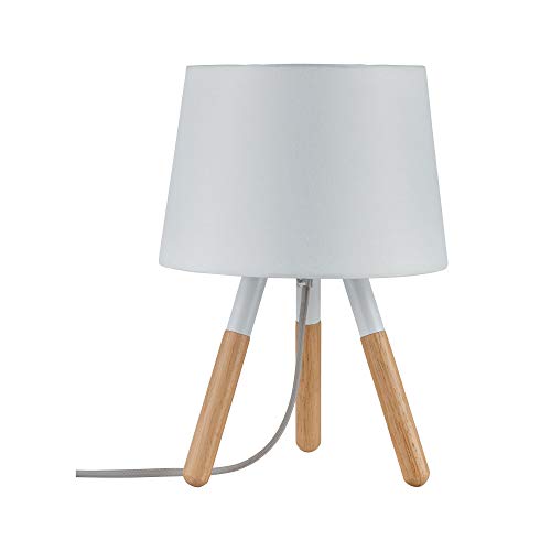 Paulmann 79646 Neordic Berit máx. 1x20 W, luminaria de sobremesa E27, lámpara para mesita de Noche, Blanco 230 V Tela/Madera/Metal, sin Fuente de luz