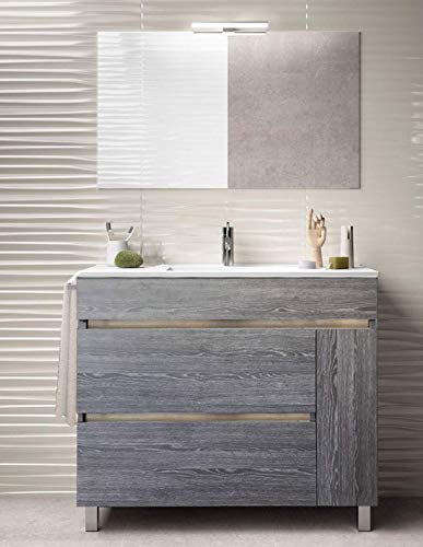 PDM Mueble DE BAÑO DE DISEÑO con Lavabo Y Espejo Gris Ceniza 80CM