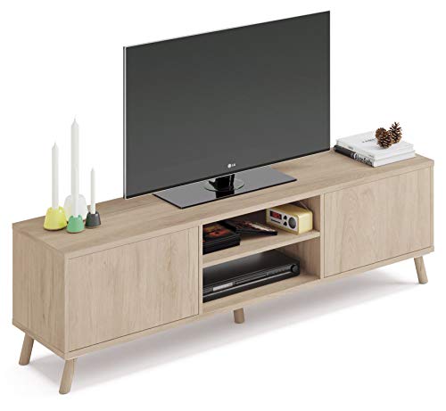 Pitarch Mueble TV Alde Salon Moderno Color Roble 2 Puertas Push 2 Huecos Comedor nordico 160x52x40