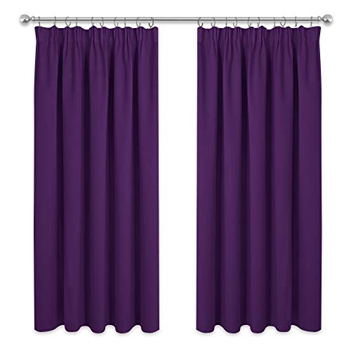 PONY DANCE Cortinas Pequeñas Moradas - Paños Elegantes Cortas para Ventana Salon Habitacion Matrimonio/Telas Opacas Termicas, 2 Uds, 117 x 182 CM (An x L)