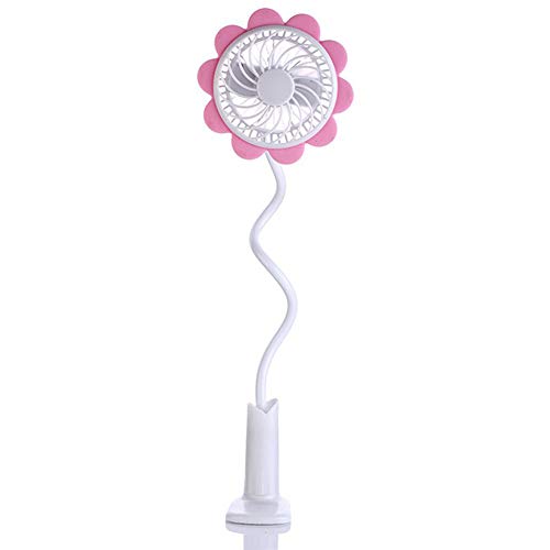 Portátil Sun Flower Clip Fan Flexible Baby Car USB Clip de Carga Ventilador Student Dormitory Small Table Fan, Rosa