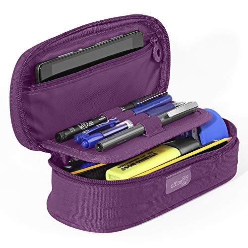 PracticOffice - Estuche Multiuso Megapak Oval para Material Escolar, Neceser de Viaje o Maquillaje. Medida 22 cm. Color Morado