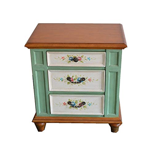 QinWenYan Mesita De Noche Antiguo Mesilla Side Tres Cajones País Muebles Pintados Cajones (Color : Green, Size : 59x40x68cm)