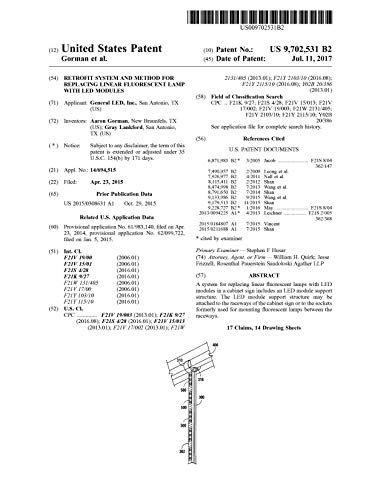 Retrofit system and method for replacing linear fluorescent lamp with LED modules: United States Patent 9702531 (English Edition)