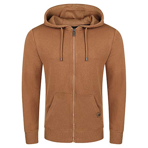 riverso RIVNils - Sudadera con Capucha para Hombre con Cremallera, básica, de algodón, Monocolor, Gris, marrón, Verde, Rojo, Azul, Negro - Tawny Brown (21300) M