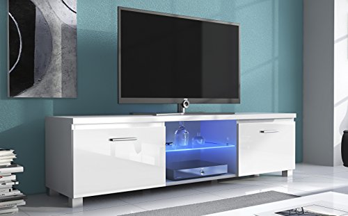 SelectionHome - Módulo salón Comedor para TV con Luces LED, Color Blanco Mate y Blanco Brillo Lacado, Medidas: 150x 40 x 42 cm de Fondo