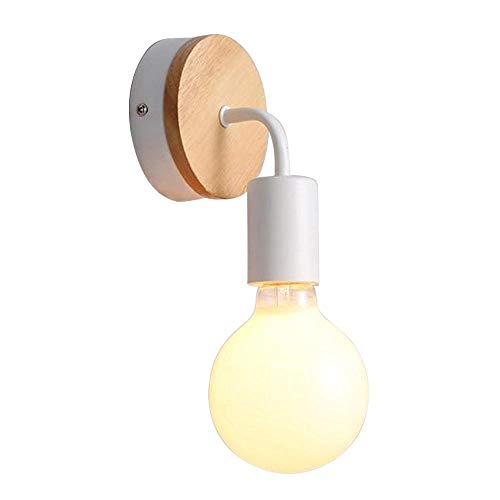 Signstek CY-BD-097 - Aplique creativo y moderno, luz de pared (madera y hierro) para cuarto de baño, balcón, comedor, dormitorio, salón, etc. (blanco)