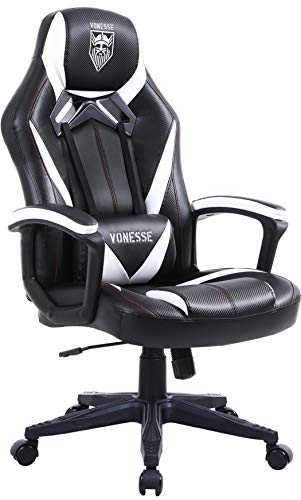 Silla Gaming Ergonómico, Silla de Juego Gaming para Adultos, Racing Silla Gamer Grande e Alto, Silla de Computadora Ergonomica con Masaje, Silla de Escritorio para Jugadores con Reposabrazos (Negro)