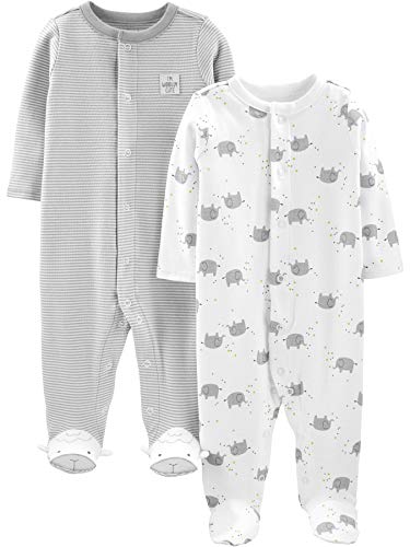 Simple Joys by Carter's Neutral 2-Pack Cotton Footed Sleep and Play Infant Toddler-Sleepers, Elefante, 0 Meses, Pack de 2