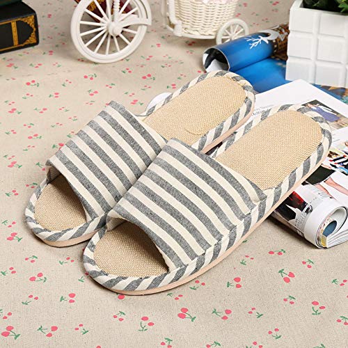 slippers mujer cerradas,Primavera y otoño Mobiliario para el hogar Zapatillas de lino para el piso Hogar Four Seasons Interior Hombres y mujeres Amantes del algodón Antideslizante Fondo suave Rayas g