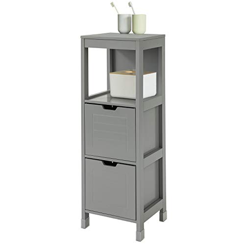 SoBuy FRG127-SG Mueble Columna de baño Armario para baño-1 estantes y 2 Cajones ES (Gris Oscuro)