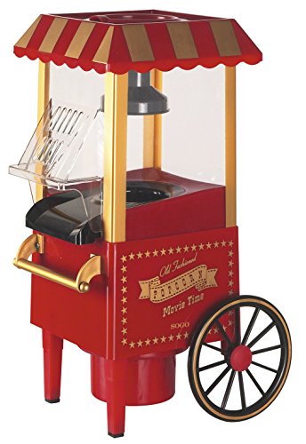 SOGO SS-11330 Palomitera Carrito Antiguo Aire Caliente Sin Aceite, Plastico, Rojo Vintage, 41.4 x 26.2 x 21 cm