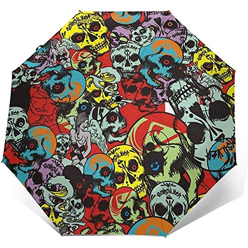 Sugar Skull Candy Travel Umbrella Sun Umbrella-Lightweight Windproof Sunscreen Umbrella-Auto Open and Close Button