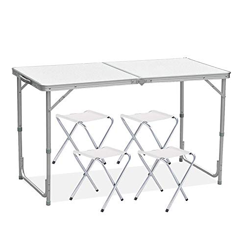 Sunreal Mesa de Camping Plegable de 122 cm, Altura Ajustable, Ultraligera, Durable, para jardín, Fiesta, Barbacoa, Trabajo o Trabajo en casa, Mesa Plegable con taburetes, Interior y Exterior