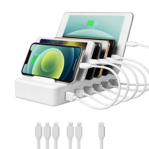 TechDot Estación de carga USB para teléfono móvil, varios dispositivos, 6 puertos USB, estación de carga para teléfonos móviles, smartphones, tabletas, color blanco