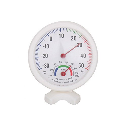 TH-108 Medidor de humedad y temperatura Mini reloj portátil en forma de 2 en 1 Medidor de temperatura higrómetro analógico para interiores y exteriores Termómetro de aguja y dial redondo Blanco -30 ~