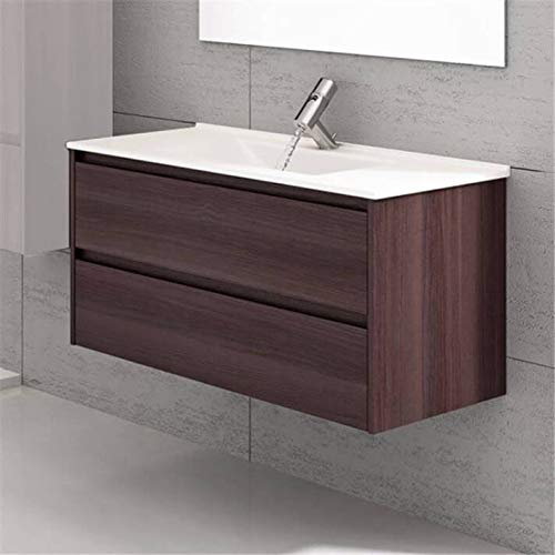 THERMIKET Mueble de Baño con Lavabo de Porcelana Suspendido - 2 cajones - Mueble va MONTADO - Modelo Ibiza (Fresno Tea, 80cm)