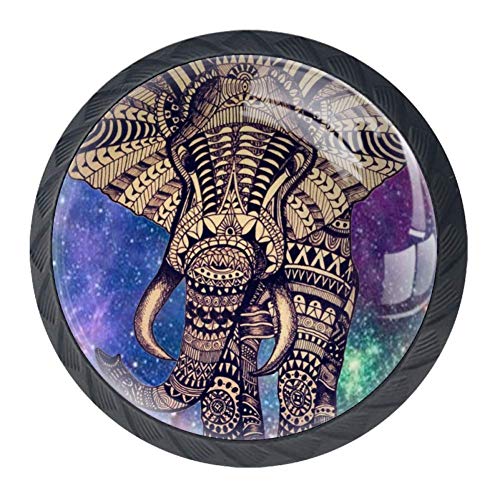 Tirador de cajón TIKISMILE con diseño de elefante tribal azteca, ergonómico, 35 mm, cristal de cristal, para muebles de cocina, aparador, armario, 4 piezas