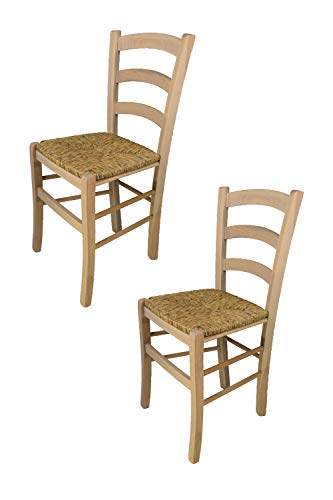 Tommychairs - Set 2 sillas Venezia para Cocina y Comedor, Estructura en Madera de Haya lijada, no tratada, 100% Natural y Asiento en Paja