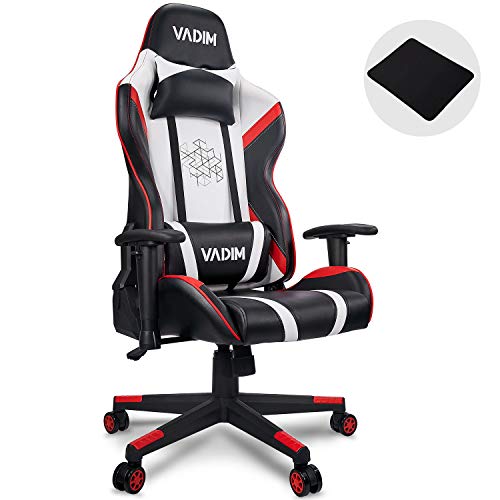 VADIM Sillas Gaming Ergonómica, Racing Silla de Escritorio de Oficina Gamer Regulable, Silla Giratoria de Oficina con Reposacabeza Apoyo y Cojín Lumbar