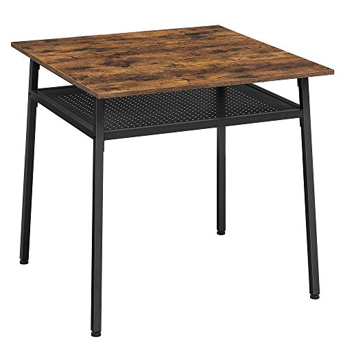 VASAGLE Mesa Comedor, Mesa Cocina para 2 Personas, Mesa Cuadrada Comedor, 80 x 80 x 78 cm, Escritorio Almacenaje, para Sala de Estar, Oficina, Estilo Industrial, Marrón Rústico y Negro KDT008B01