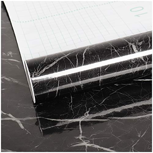 VEELIKE 40cm x 900cm Vinilo Papel Adhesivo Mármol Negro Rollo Papel Pintado Pared Impermeable Papel para Forrar Muebles para Decorar Dormitorio Sala Habitación