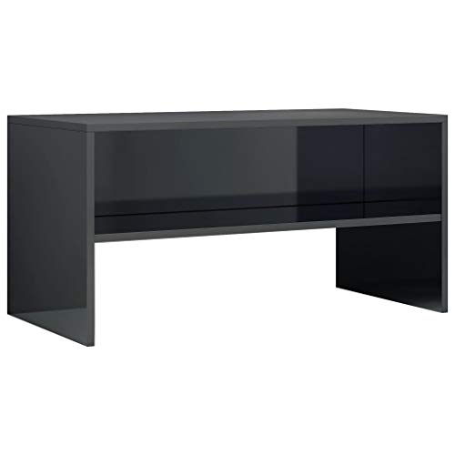 vidaXL Mueble TV Estante Mesa Baja Televisión Aparador Televisor Módulo Diseño Simple Compartimento Comedor Salón Habitación Aglomerado Negro Brillo