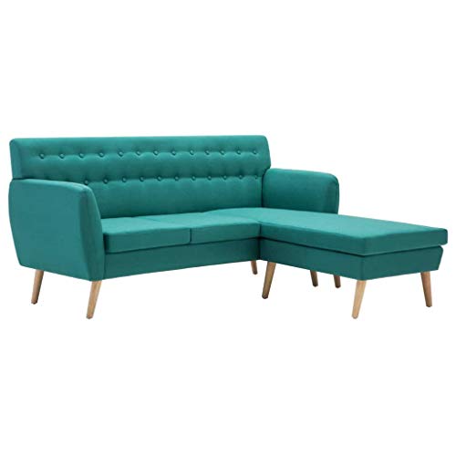 vidaXL Sofá Chaise Longue Patas Madera Tela Verde Sillón Otomana Salón Comedor