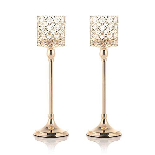 VINCIGANT Candelabros de Metal Portavelas de Velas pequeñas de Cristal Ideal para Banquetes, Centros de Mesa Modernos, Decoración de Bodas, Decoración navideña Juego de 2