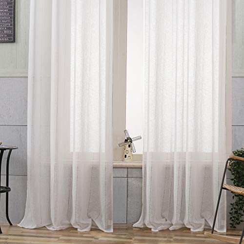 Viste tu hogar Pack 4 Cortina Decorativa Semitranslucida con Diseño de Líneas Bordadas, Moderno y Elegante, para Salón, Habitación y Dormitorio, 4 Piezas, 150X260 CM, Blanco