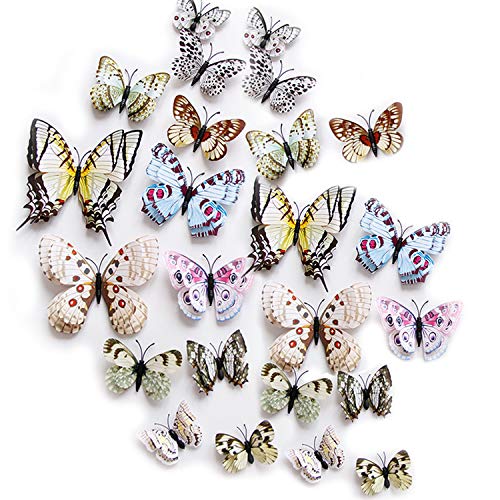 ViViKaya Mariposas Decorativas 3D, 24 piezas de calcomanías de pared con forma de mariposa, decoraciones, decoración de arte DIY(blanco)