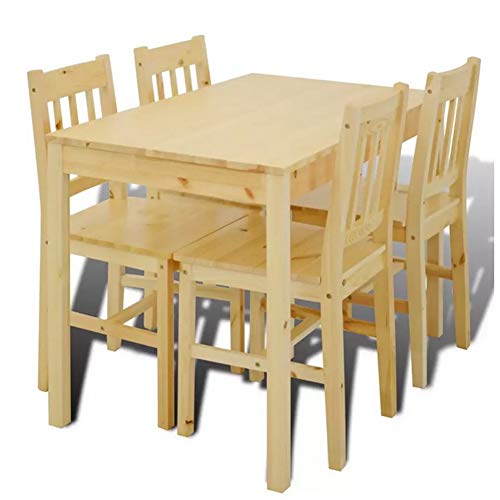 Wakects - Conjunto de mesa de comedor con 4 sillas para cocina con sillas de madera duradera, mesa de comedor con 4 sillas estables para casa, estilo campestre