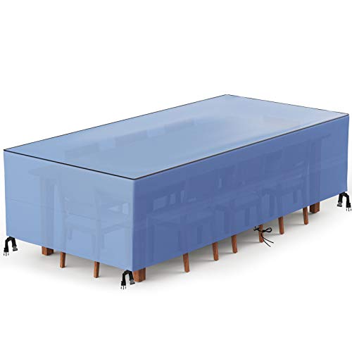 Wemk Funda Muebles, Funda para Mesa de Jardín Impermeable, 420D Oxford Cubierta de Mesa de jardín para Patio, Anti-UV, a Prueba de Viento, Resitente al Polvo - 180 x 120 x 74 cm(Azul)