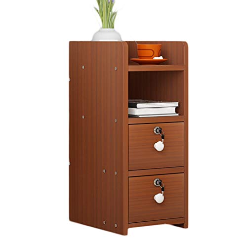 WHLONG Dormitorio Filete Mini Asamblea hogar Mesilla de Noche Bloqueo Caja de Almacenamiento pequeño y Ultra Estrecha Estudio de Noche Locker (Color : Red Walnut, Size : 38X32X60cm)