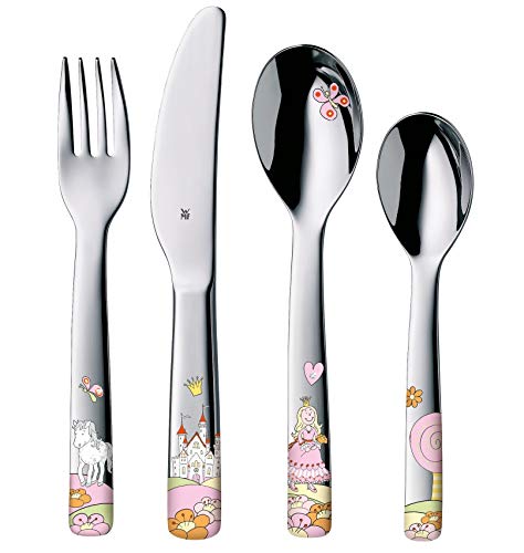 WMF Princesa Anneli - Cubertería para niños 4 piezas (tenedor, cuchillo de mesa, cuchara y cuchara pequeña) (WMF Kids infantil)