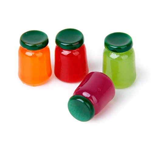 WOVELOT 4 Botellas de Mermelada de Frutas de Mezcla Sabor de Alimentos Tienda de Comida 1/12 Miniaturas de casa de munecas