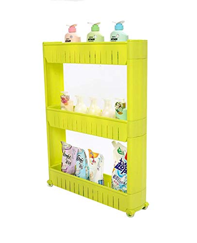 WY&WY Slim Slide Space Saver Almacenamiento Cocina Trolley Baño Utility 3 Estantes y 4 Ruedas, Organizador Multiusos Móvil Modern Moders Tower Trolley con Ruedas (Slim, 3Tier) (Color : Fresh Green)